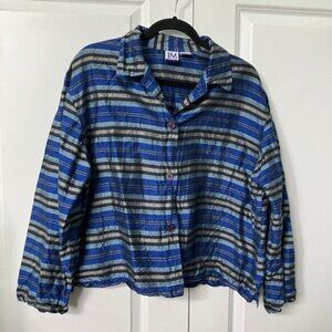 Vintage JM Collection Shirt Womens XL Striped Blue Silk Button Up